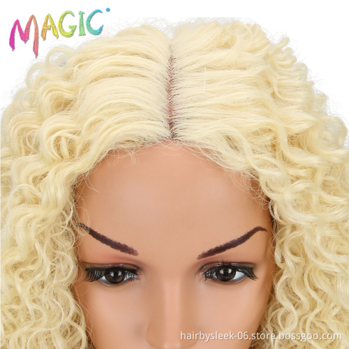MAGIC 26"Inch Black Kinky Wave Hair Synthetic Lace Front Wig Heat Resistant Kinky Curly Hair Lace Front Wigs For Black Women
